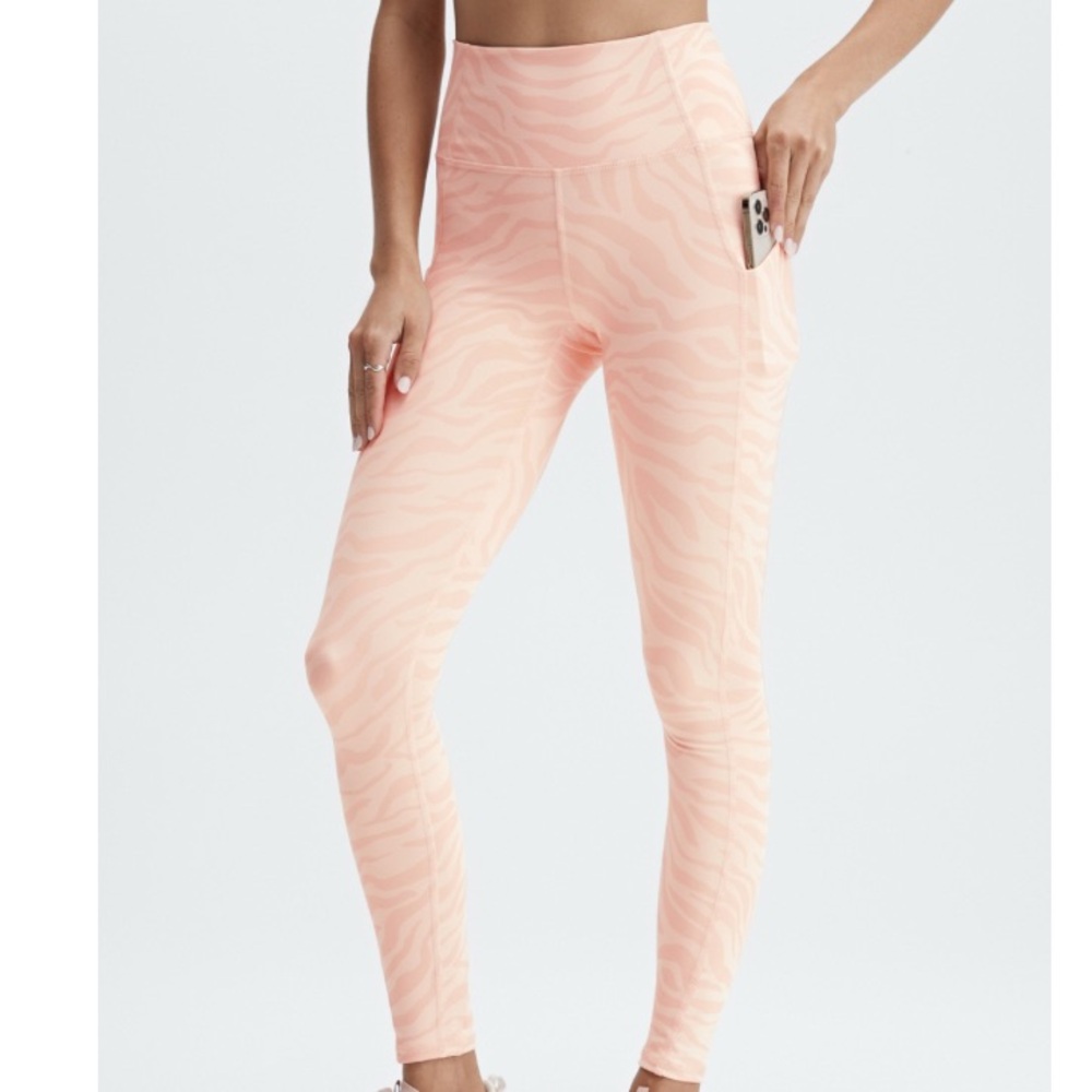 NWT Fabletics Oasis PureLux High-Waisted Leggings—Tall, Sand Zebra Stroke (pink)